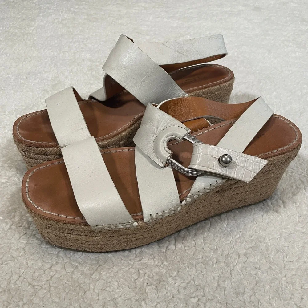 Rag & Bone August Espadrille Sandal Platform Off White Leather Wedge 38.5 US 8.5